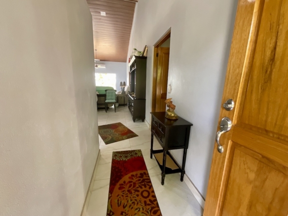 Open living room with panoramic windows and forest views 