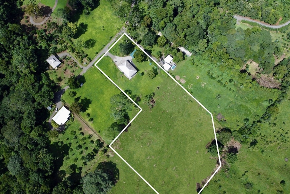 Aerial view of duplex property and 5-acre estate in Osa Peninsula